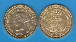 Rm-89 ISABEL II 100 REALES 1.855 Oro Madrid SC/UNC Réplica T-DL-10.859 - Essays & New Minting