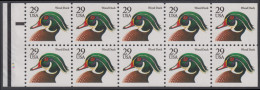 !a! USA Sc# 2484a MNH BOOKLET-PANE(10) W/ Left Margin & Plate-# (a2) - Wood Duck - 1981-...