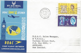 LONDRES FS 2 Avril 1963 Premier Vol Entre Londres Et Auckland Poste Aérienne BOAC - Postmark Collection