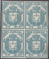 DEJ-10 CUBA SPAIN ESPAÑA REVENUE DERECHO JUDICIAL 1856 1r AZUL BLOCK UNUSED - Segnatasse