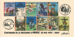 FRANCE 2007 N°82 Albums Fictifs + 2 Cachets Premier Jour FDC TINTIN KUIFJE TIM HERGE GUEBWILLER - Hergé