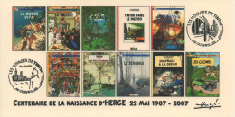 FRANCE 2007 N°84 Albums Fictifs + 2 Cachets Premier Jour FDC TINTIN KUIFJE TIM HERGE GUEBWILLER - Hergé