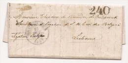 L. Non Affr. De BRUXELLES/1856 (légation Belge) Pour Lisbonne Portugal + "240" Au Tampon. Destination RRR - 1851-1857 Medallions (6/8)