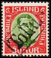 1920. King Christian X. Thin, Broken Lines In Ovl Frame. 30 Aur Red/green TOLLUR. (Michel: 93) - JF191319 - Ungebraucht