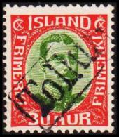 1920. King Christian X. Thin, Broken Lines In Ovl Frame. 30 Aur Red/green TOLLUR. (Michel: 93) - JF191319 - Unused Stamps