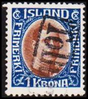 1920. King Christian X. Thin, Broken Lines In Ovl Frame. 1 Kr. Blue/brown. TOLLUR. Vari... (Michel: 96) - JF191301 - Ongebruikt