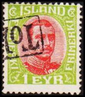 1920. King Christian X. Thin, Broken Lines In Ovl Frame. 1 Eyr Green/red TOLLUR. (Michel: 83) - JF191324 - Neufs