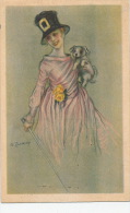 FEMMES - FRAU - LADY - DOG - Jolie Carte Fantaisie Portrait Jeune Femme élégante Avec Chien Signée ZANDRINO - Zandrino