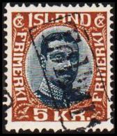 1920. King Christian X. Thin, Broken Lines In Ovl Frame. 5 Kr. Brown/blue TOLLUR. (Michel: 98) - JF191347 - Nuovi