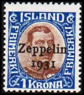 1931. Air Mail. Zeppelin. 1 Kr. Brown/blue King Christian X. Only 60.000 Issued. (Michel: 148) - JF191429 - Luftpost