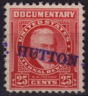 USA - U.S. Internal Revenue, Documentary -  Revenue Tax Stamp - USED - S D Ingham - Hutton - Steuermarken