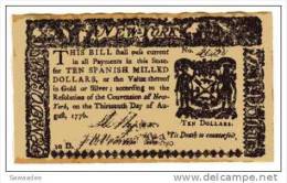 BILLET U.S.A. - REPRODUCTION - IDEM P.S.2058 - 10 DOLLARS - 13/08/1776 - NEW YORK - UNIFACE - GUERRE INDEPENDANCE - Other & Unclassified