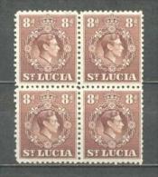 1938 ST. LUCIA 8 P. KING GEORGE VI. MICHEL: 109 BLOCK OF 4 MNH ** - Ste Lucie (...-1978)