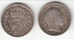 **** GRANDE-BRETAGNE - GREAT-BRITAIN - 3 PENCE 1908 - THREE PENCE 1908 GEORGE V - SILVER **** EN ACHAT IMMEDIAT !!! - F. 3 Pence