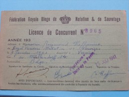 Licence De CONCURRENT N° 8965 - Anno 1941 Verviers Féd. Royale Belge De Natation Et De Sauvetage ( Zie Foto´s ) ! - Zwemmen