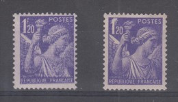 FRANCE - 651** (1 Timbre Avec Varietée Impression Defectueuse + 1 Timbre Avec Varietée Chiffre 1 Obstrué) - 1939-44 Iris