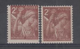 FRANCE - 653** (2 Timbres Avec Varietée Impression Defectueuse) - 1939-44 Iris