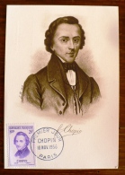 FRANCE Musique, Musiciens, CHOPIN, Yvert  N 1086 Carte Maximum, FDC. Paris - Musique