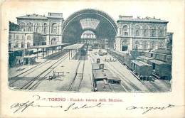 TORINO. LA FACCIATA INTERNA DELLA STAZIONE AGLI INIZI DEL '900. CARTOLINA VIAGGIATA 1908 - Stazione Porta Nuova