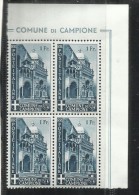 EMISSIONI LOCALI AUTONOME CAMPIONE 1944 PAESAGGI E VEDUTE LANDESCAPES & VIEWS FR 1 F QUARTINA BLOCK MNH - Lokale/autonome Uitgaven