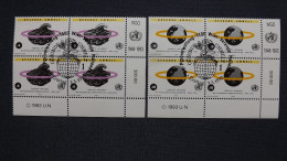 UNO-Wien 147/8 Yv 163/4 Oo/FDC-cancelled Eckrandviererblock ´D´, 45 Jahre Weltgesundheitsorganisation (WHO) - Used Stamps