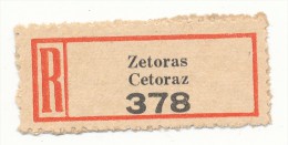 Böhmen Und Mähren / R-label: Zetoras - Cetoraz ("378") German-Czech Text (BM1-0336) - Altri & Non Classificati