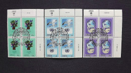 UNO-Wien 167/9 Yv 187/9 Oo/FDC-cancelled Eckrandviererblock ´B´, Dauerserie - Used Stamps