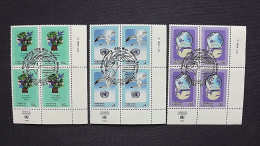 UNO-Wien 167/9 Yv 187/9 Oo/FDC-cancelled Eckrandviererblock ´D´, Dauerserie - Used Stamps