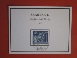 1957 Saar - Stadt Merzig Centenary - Saar Mi.401 FDC Souvenir Card (Coats Of Arms) - FDC