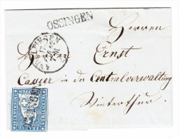 Heimat ZH OSSINGEN Stabstempel Mit 10Rp. Strubel Auf Brief über Andelfingen 17.2.1862 Nach Winterthur - Covers & Documents