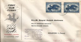 Netherlands USA 1957 Amsterdam Houston KLM FFC First Flight Cover - Posta Aerea