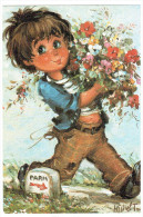 Delcampe - CPSM GAMINS POULBOT ENFANTS  MICHEL THOMAS CUEILLETTE DES FLEURS  BORNE KILOMETRIQUE PARIS C/100 N° 93 - Thomas