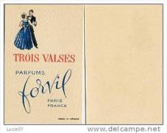 A.Immédiat Carte Parfumée Ancienne   FORVIL  3 VALSES  BRAS  BAISSES  TRES RARE - Vintage (until 1960)