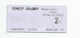 G-I-E , Titre De Transport , SNCF RATP , Paris Epone Mezières , 2 Cl - Europa