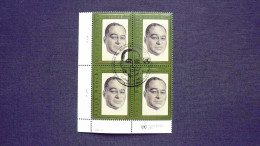 UNO-Wien 395 Yv 408 Oo/FDC-cancelled Eckrandviererblock ´C´, Ralph Bunche, Kohlezeichnung Von Leo Cherne (1912-1999) - Oblitérés