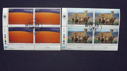 UNO-Wien 439/40 Sc 364/5 Oo/FDC-cancelled Eckrandviererblock ´C´, Wüste, Gepard, Weisheit Der Natur. - Used Stamps
