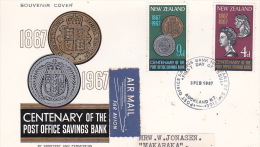 New Zealand 1967 Centenary Of The Post Office Savings Bank, Souvenir Cover - Storia Postale