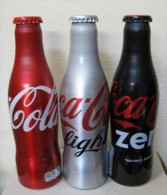 AC - COCA COLA ALUMINUM EMPTY BOTTLES 3 PIECES SET & CROWN CAPS - Bouteilles