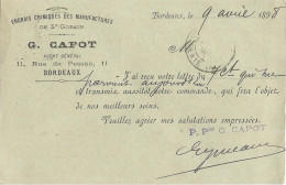 GIRONDE - 1898 - CARTE ENTIER TYPE SAGE Avec REPIQUAGE "ENGRAIS CHIMIQUES" De BORDEAUX - Bijgewerkte Postkaarten  (voor 1995)