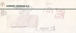 3371FM- AMOUNT 1500, SISLI, RED MACHINE STAMPS ON BANK ADVERTISING SPECIAL COVER, 1988, TURKEY - Briefe U. Dokumente