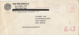 3373FM- AMOUNT 1200, SISLI, BANK ADVERTISING, RED MACHINE STAMPS ON SPECIAL COVER, 1988, TURKEY - Brieven En Documenten