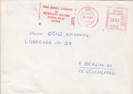 35635- AMOUNT 3000, SISLI, ADVERTISING, RED MACHINE STAMPS ON COVER, 1981, TURKEY - Briefe U. Dokumente