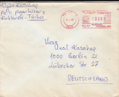 35646- AMOUNT 10000, PINARHISAR, RED MACHINE STAMPS ON COVER, 1985, TURKEY - Cartas & Documentos