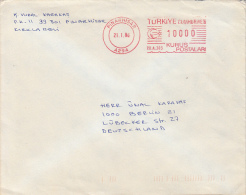 35652- AMOUNT 10000, PINARHISAR, RED MACHINE STAMPS ON COVER, 1986, TURKEY - Covers & Documents