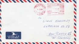 35653- AMOUNT 100, BESIKTAS, RED MACHINE STAMPS ON COVER, 1986, TURKEY - Lettres & Documents