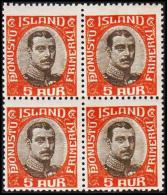 1920. Official. Christian X. 5 Aur Orange/grey. 4-Block. (Michel: D35) - JF191792 - Dienstmarken