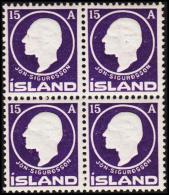 1911. Jon Sigurdsson. 15 Aur Violet 4-Block. (Michel: 67) - JF191758 - Used Stamps