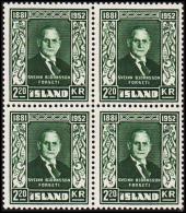 1952. Sveinn Björnsson. 2,20 Kr. 4-Block. (Michel: 282) - JF191816 - Used Stamps