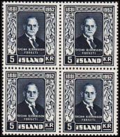 1952. Sveinn Björnsson. 5 Kr. 4-Block. (Michel: 283) - JF191817 - Used Stamps