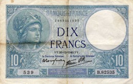 Banque De France  - Dix Francs  - VY. 26=12=1940.VY. - 10 F 1916-1942 ''Minerve''